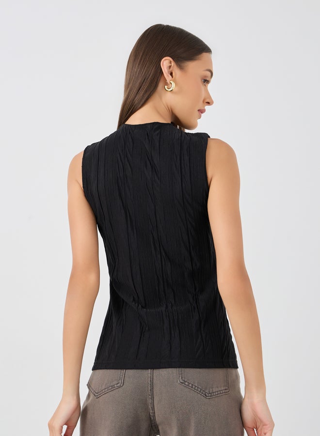 Styli Textured Sleeveless Round Neck Blouse - Image 5