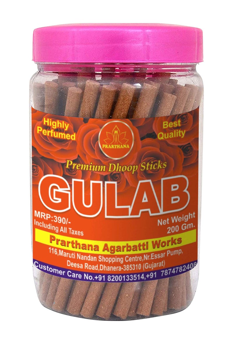 PRARTHANA Gulab/Rose Premium Dhoop Sticks Charcoal Free/Pollution Free, Box Pack (200 GM) - Image 1