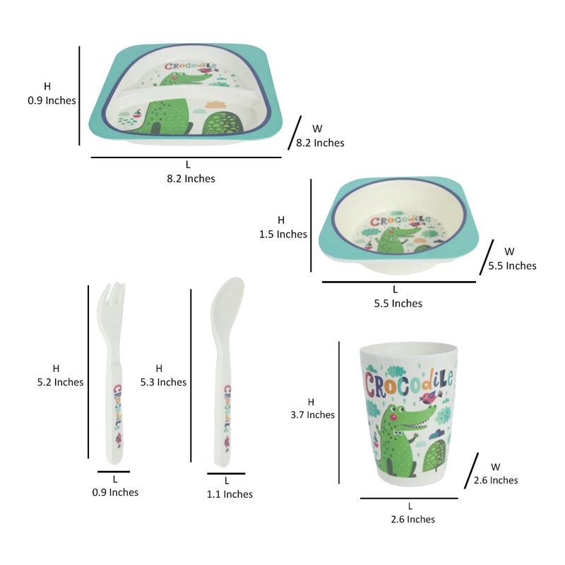 Wonderland Bamboo Fibre (Set of 5) Bowl, Spoon, Fork, Glass, Plate Design 4 - Image 3