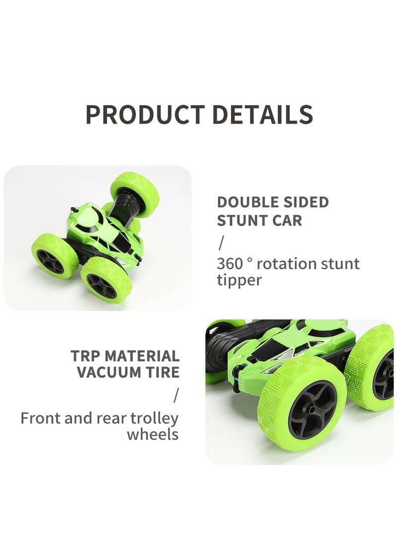 unikbebe 360 Rotating Remote Control Car for Kids - Double Sided 4WD RC Stunt Car with Headlights, 2.4GHz Off-Road Electric Race Toy, Rechargeable Stunt Drifting Car (Green) for Ages 3+ - Image 3