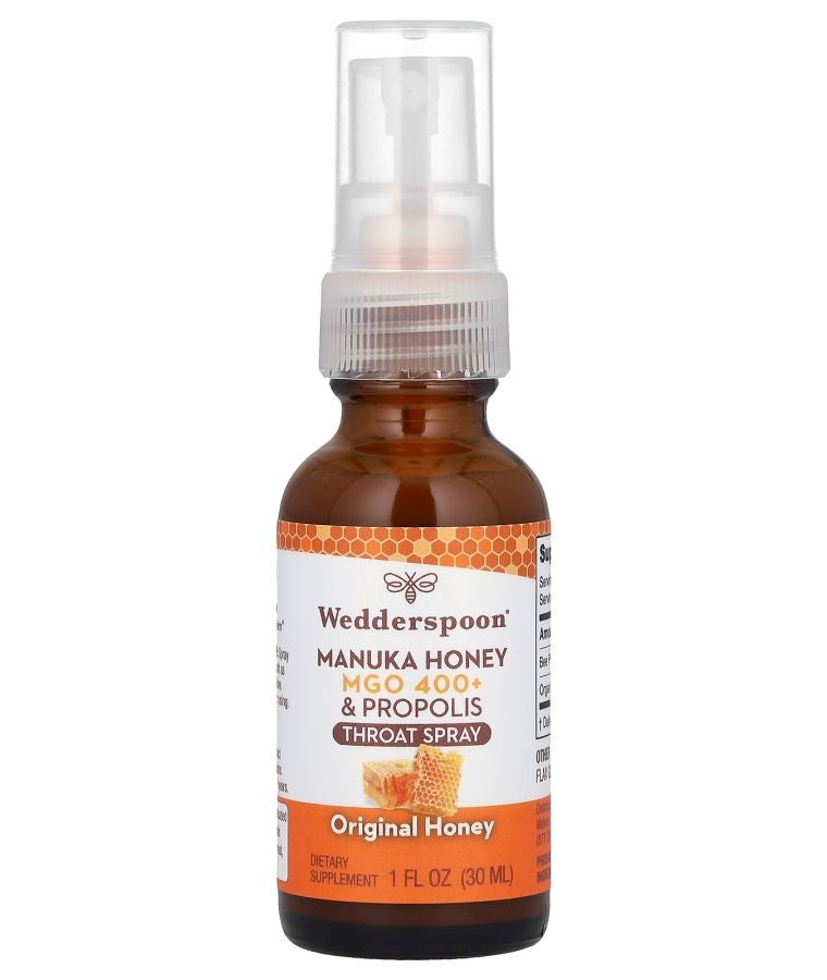 Wedderspoon Manuka Honey & Propolis Throat Spray Original Honey MGO 400+ 1 fl oz (30 ml)