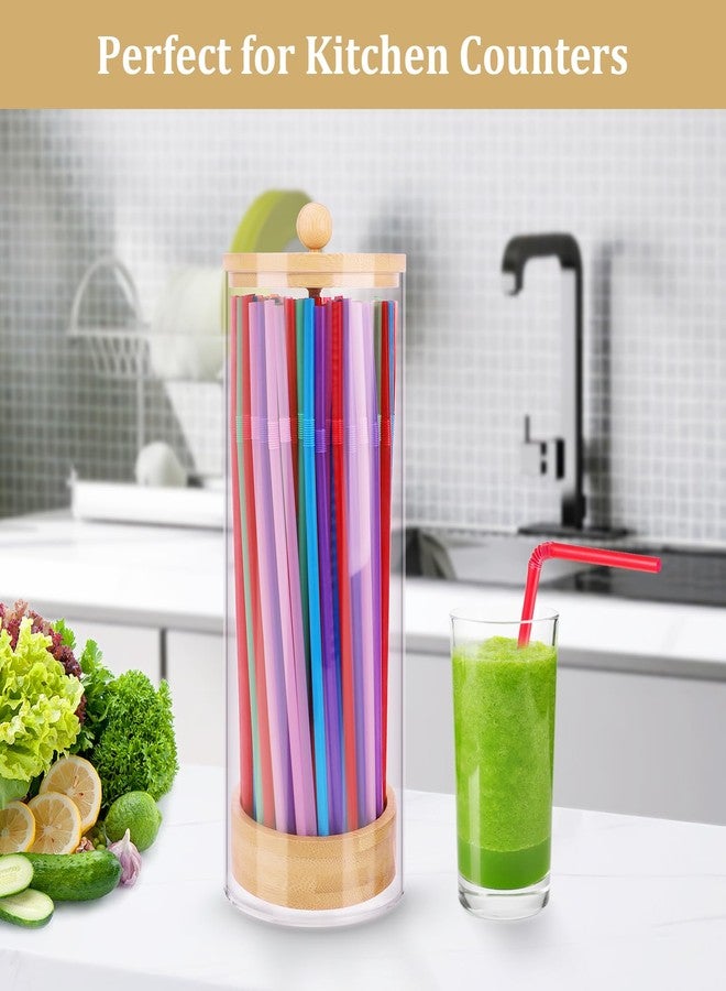 جي واي بي اس موزع شفاطات أكريليك من JYPS مقاس 10 بوصات بغطاء من الخيزران مع 100 شفاطة ملونة، منظم سطح شفاف للمطبخ والمكتب وتخزين الخزائن، يتسع للأقلام وأدوات المائدة - Image 4