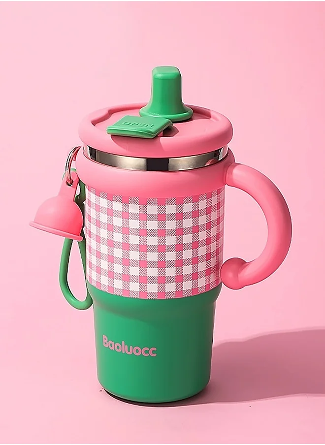 LITTLE SURPRISE BOX Little Surprise Box, Green & Pink Checkered Stainless Steel Tumbler for Kids and Adults, 550ml