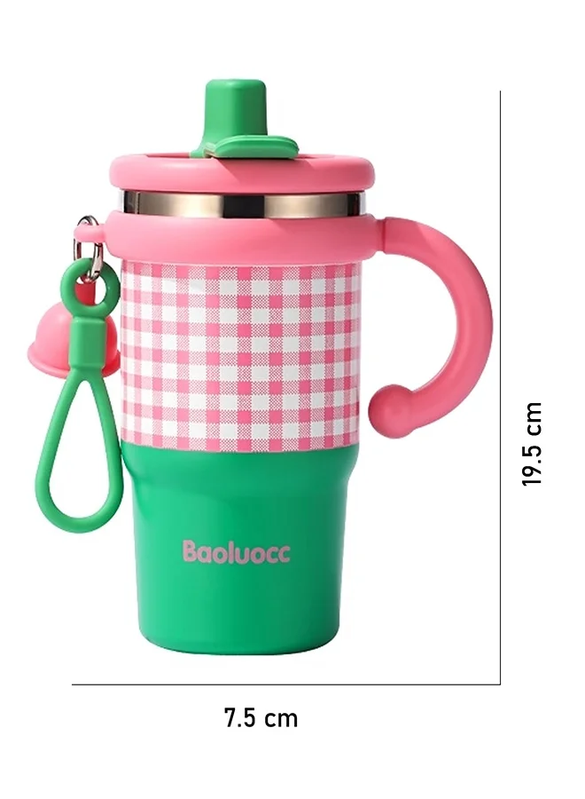 ليتل سربرايز بوكس Little Surprise Box, Green & Pink Checkered Stainless Steel Tumbler for Kids and Adults, 550ml