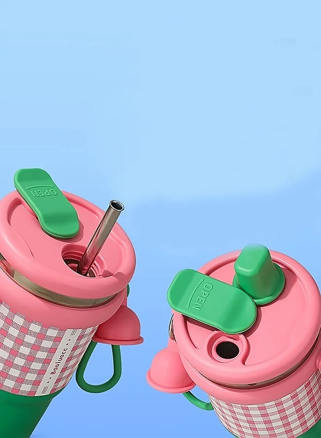 ليتل سربرايز بوكس Little Surprise Box, Green & Pink Checkered Stainless Steel Tumbler for Kids and Adults, 550ml