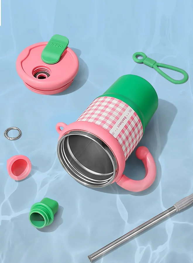 ليتل سربرايز بوكس Little Surprise Box, Green & Pink Checkered Stainless Steel Tumbler for Kids and Adults, 550ml