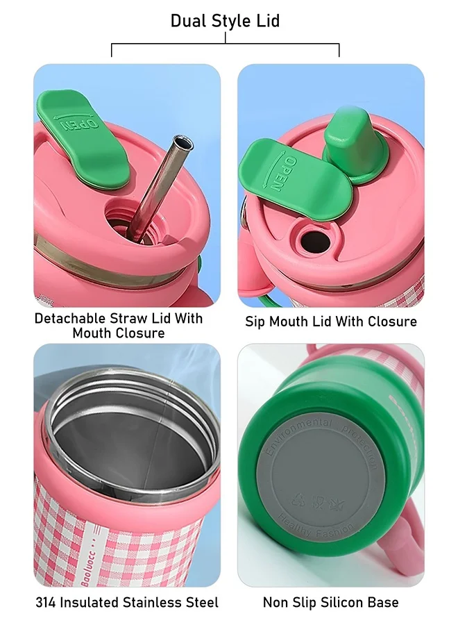ليتل سربرايز بوكس Little Surprise Box, Green & Pink Checkered Stainless Steel Tumbler for Kids and Adults, 550ml