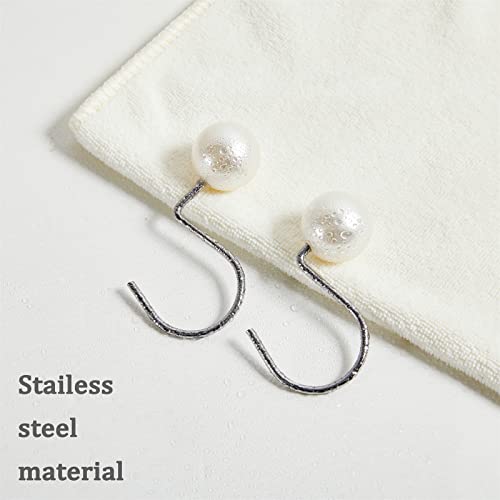 Estmy Elegant Pearl Decorative Shower Curtain Hooks Rings 12PCS, Ivory Artifical Pearl and Rustproof Metal Unique Cute Shower Hooks for Country Farmhouse Shabby Chic Shower Curtain Bathroom Decor - Image 3