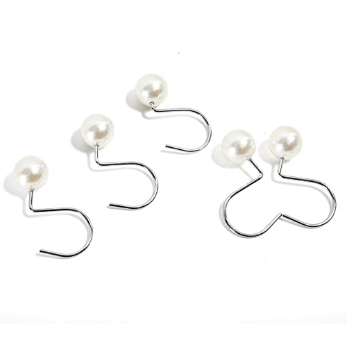 Estmy Elegant Pearl Decorative Shower Curtain Hooks Rings 12PCS, Ivory Artifical Pearl and Rustproof Metal Unique Cute Shower Hooks for Country Farmhouse Shabby Chic Shower Curtain Bathroom Decor - Image 2