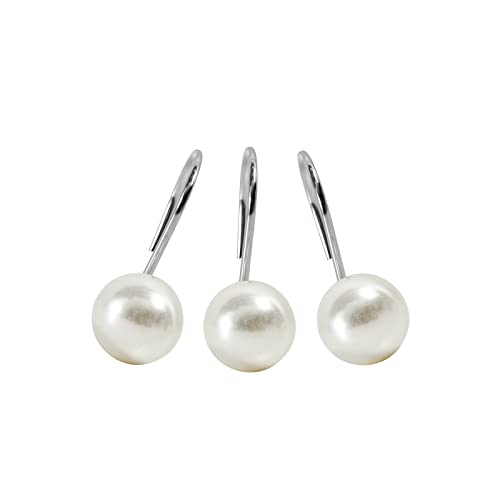Estmy Elegant Pearl Decorative Shower Curtain Hooks Rings 12PCS, Ivory Artifical Pearl and Rustproof Metal Unique Cute Shower Hooks for Country Farmhouse Shabby Chic Shower Curtain Bathroom Decor - Image 1