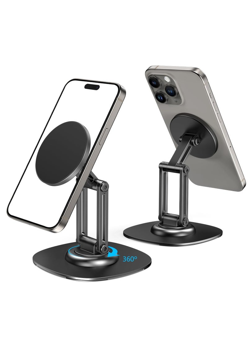 Excefore Magnetic Phone Stand, For MagSafe iPhone Stand Holder for Desk with 360° Rotating Base, Metal Foldable Adjustable Cell Phone Stand Compatible with iPhone 15 14 13 12 Pro Max and MagSafe Case  - Image 1