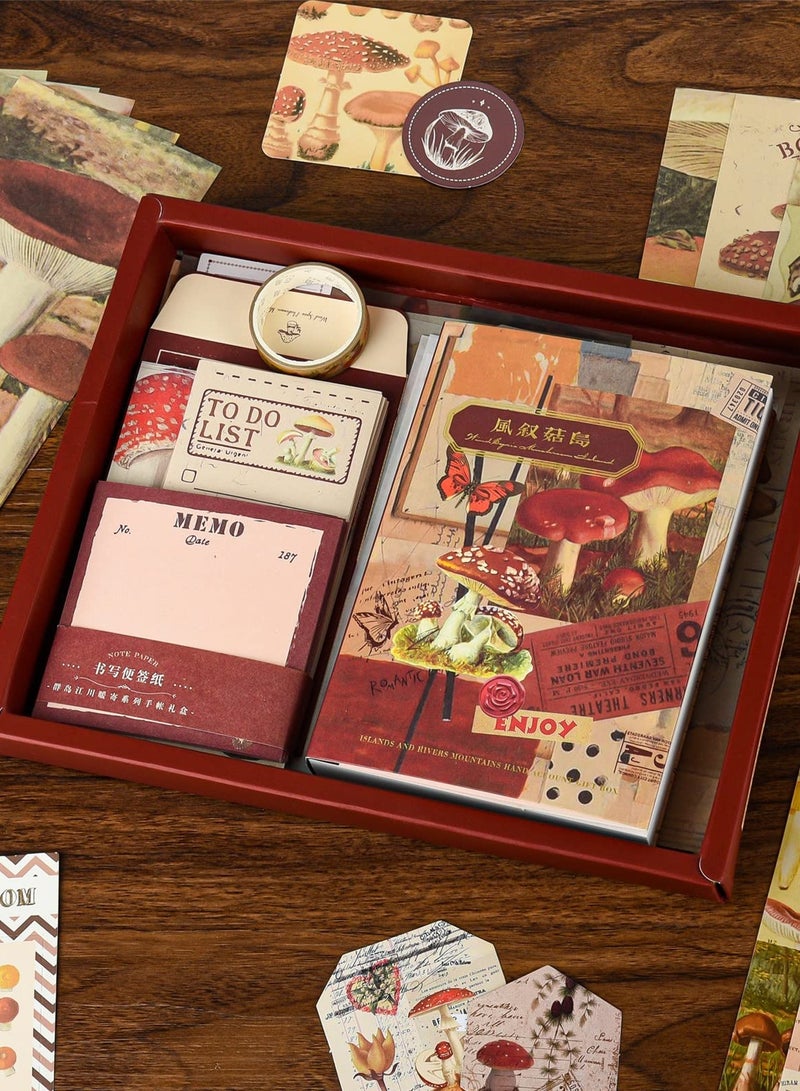 SOLARAE طقم ألبوم قصاصات جمالية، طقم دفتر يوميات مع لوازم يوميات/قصاصات، قرطاسية، دفتر شبكة A6 مع صفحات مخططة، هدية ألبوم قصاصات افعلها بنفسك لفتاة مراهقة أو طفل (غابة الفطر) - Image 4