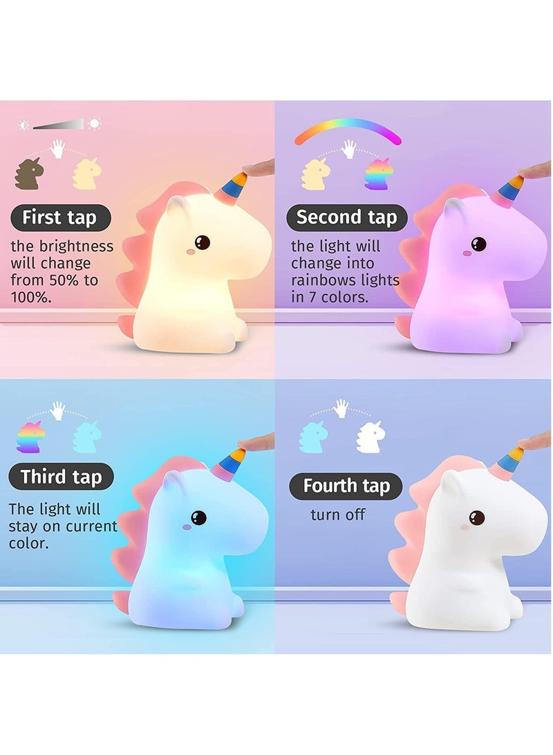 Gonice Unicorn Night Light for Girls Bedroom, Unicorns Gifts for Girls, Cute Night Lights for Kids Room, Squishy Silicone Nursery Lamp, LED Color Changing USB Rechargeable Baby Toddler Decor - Image 2