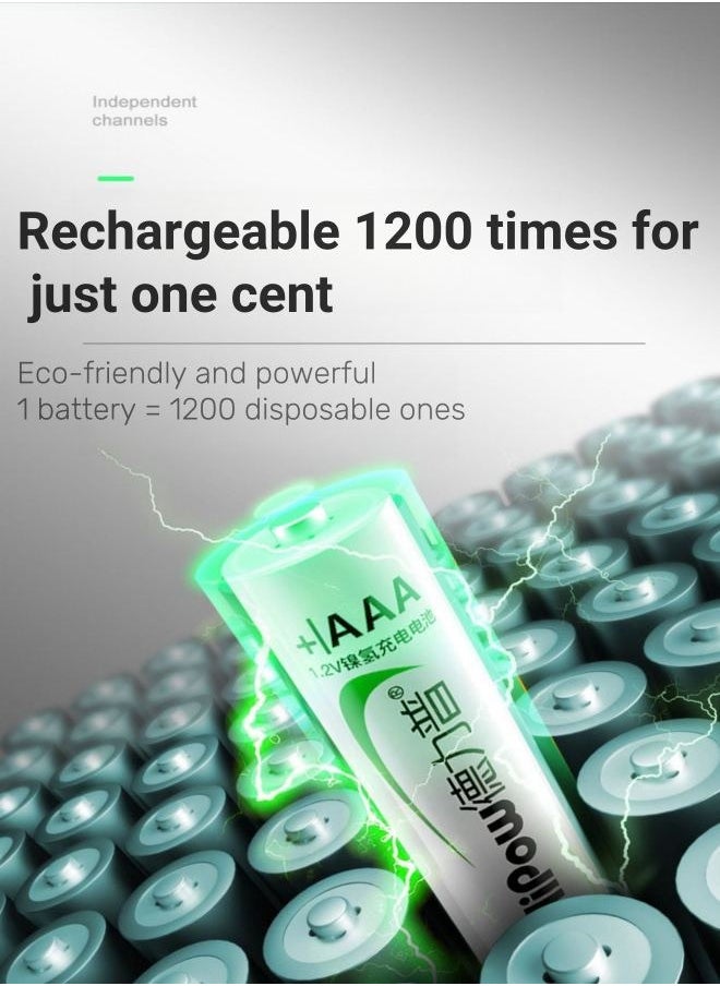 Delipow - Rechargeable Battery Set with 4 AAA Batteries (1100mAh) - Image 1