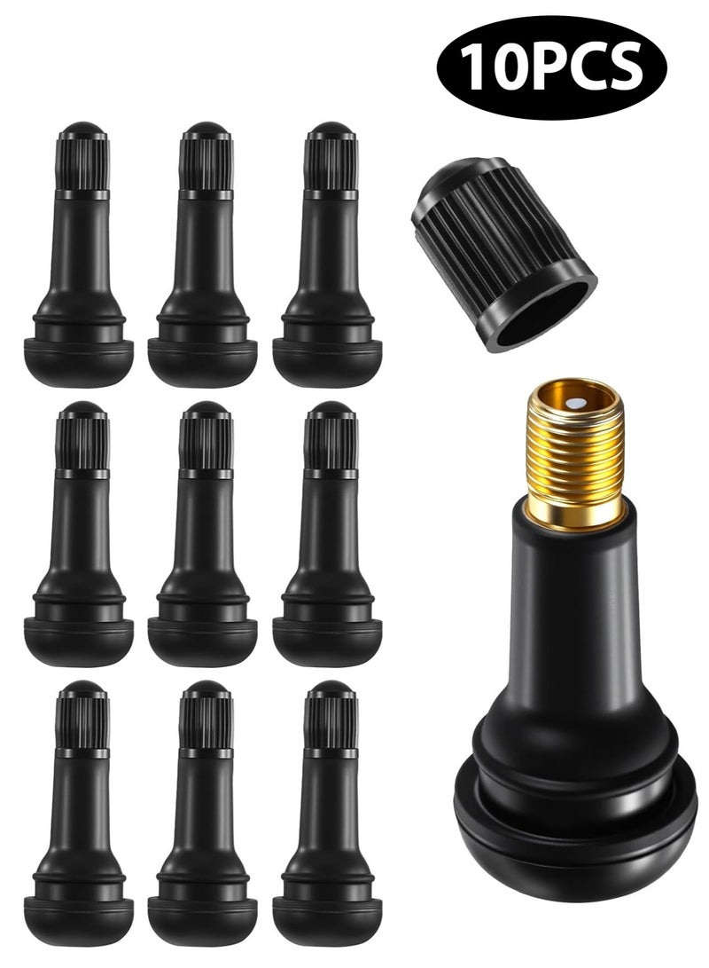 Bukela 10 Pcs Premium TR413 Tubeless Tire Valve Stems, Black Rubber Snap-in Tire Valve Stem Replacement Tyre Valves Stems for 0.453" Tubeless Rim Holes on Cars Go-Karts Trucks Lawn Mowers Trailers - Image 1