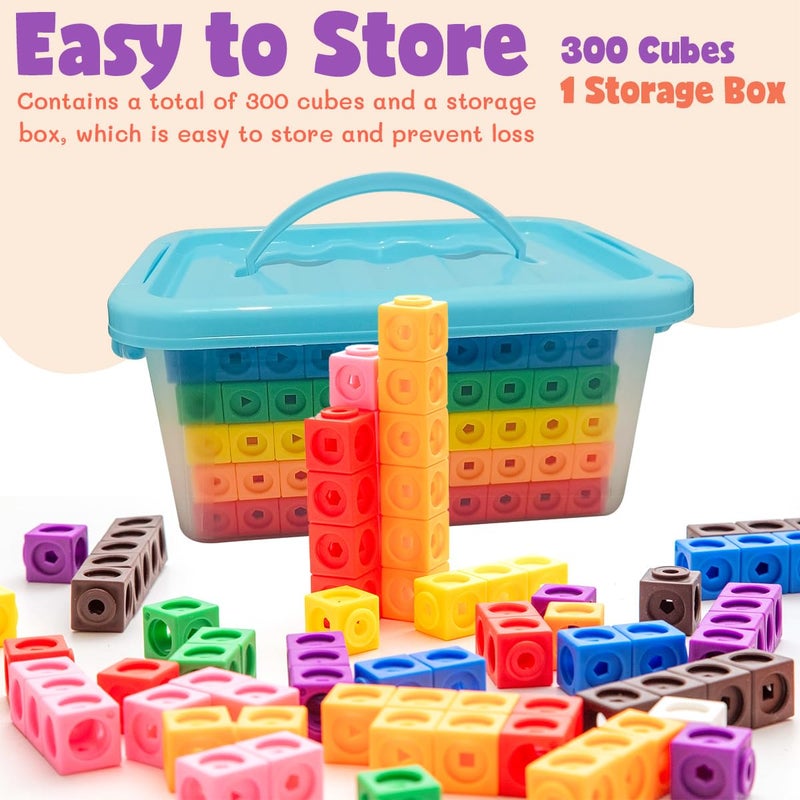 QUYSK 300 Pcs Linking Cubes for Math with Storage Boxes, Kids Counting Blocks for Math STEM Connecting Cubes Math Manipulatives Classroom Learning Supplies for Preschool and Elementary Aged Kids - Image 3