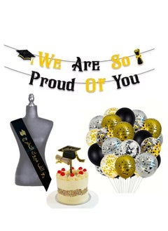 Boxwoods Alif Mabrook Balloons Cake Topper And Sash With We Are Proud Of You Bunting Banner For Graduation Ceremony  - Image 1
