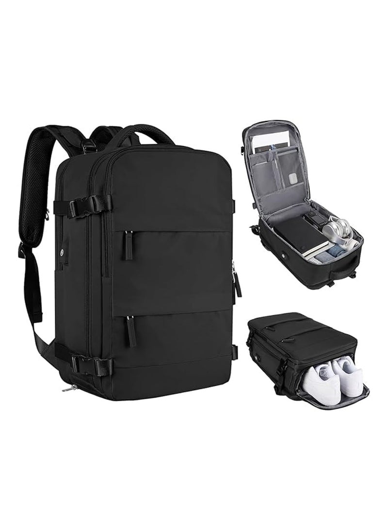 MVAQKLM حقيبة ظهر كبيرة للسفر، للجنسين، سوداء، مقاومة للماء، 25 لترًا، 16.5 بوصة × 12.2 بوصة × 6.69 بوصة، 2.2 رطل، متوافقة مع أجهزة الكمبيوتر المحمولة، منفذ شحن USB، حقيبة مبللة، حجرة منفصلة للأحذية - Image 1