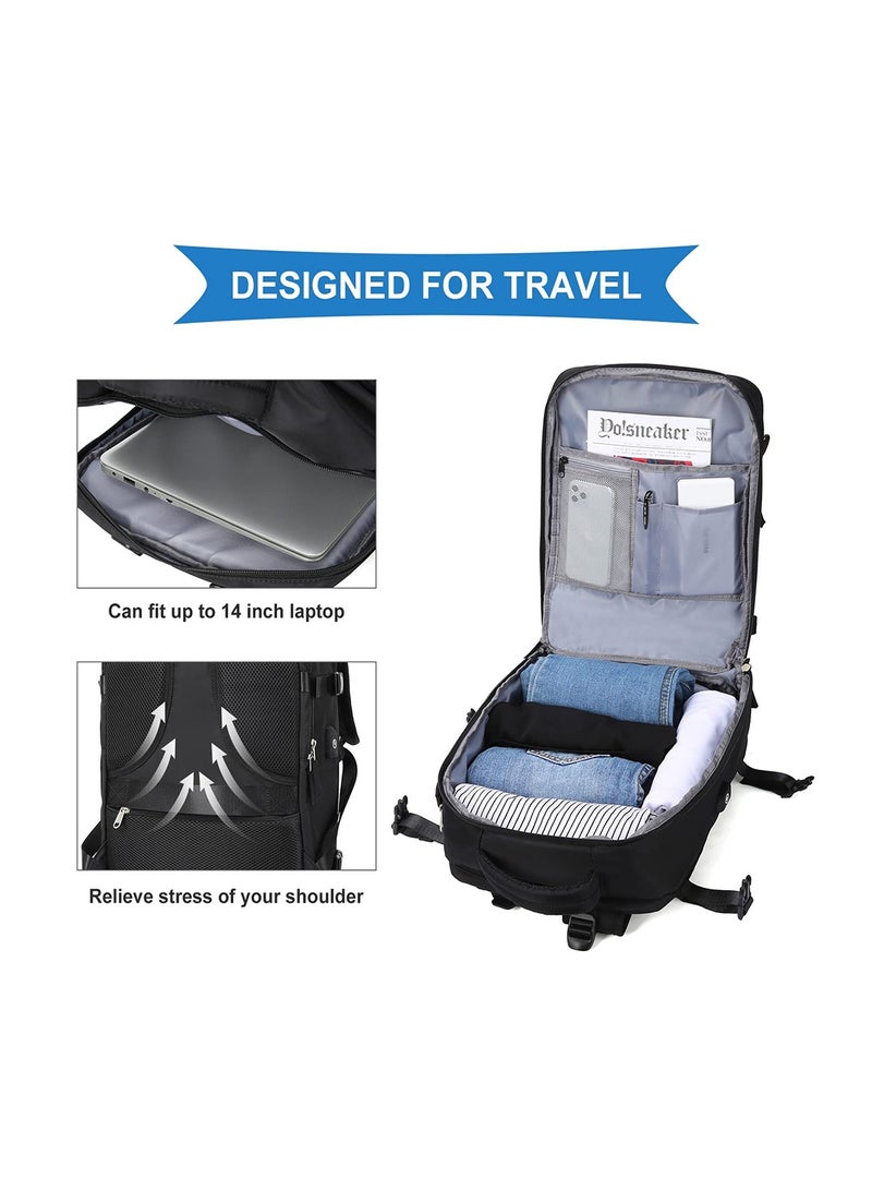 MVAQKLM حقيبة ظهر كبيرة للسفر، للجنسين، سوداء، مقاومة للماء، 25 لترًا، 16.5 بوصة × 12.2 بوصة × 6.69 بوصة، 2.2 رطل، متوافقة مع أجهزة الكمبيوتر المحمولة، منفذ شحن USB، حقيبة مبللة، حجرة منفصلة للأحذية - Image 3