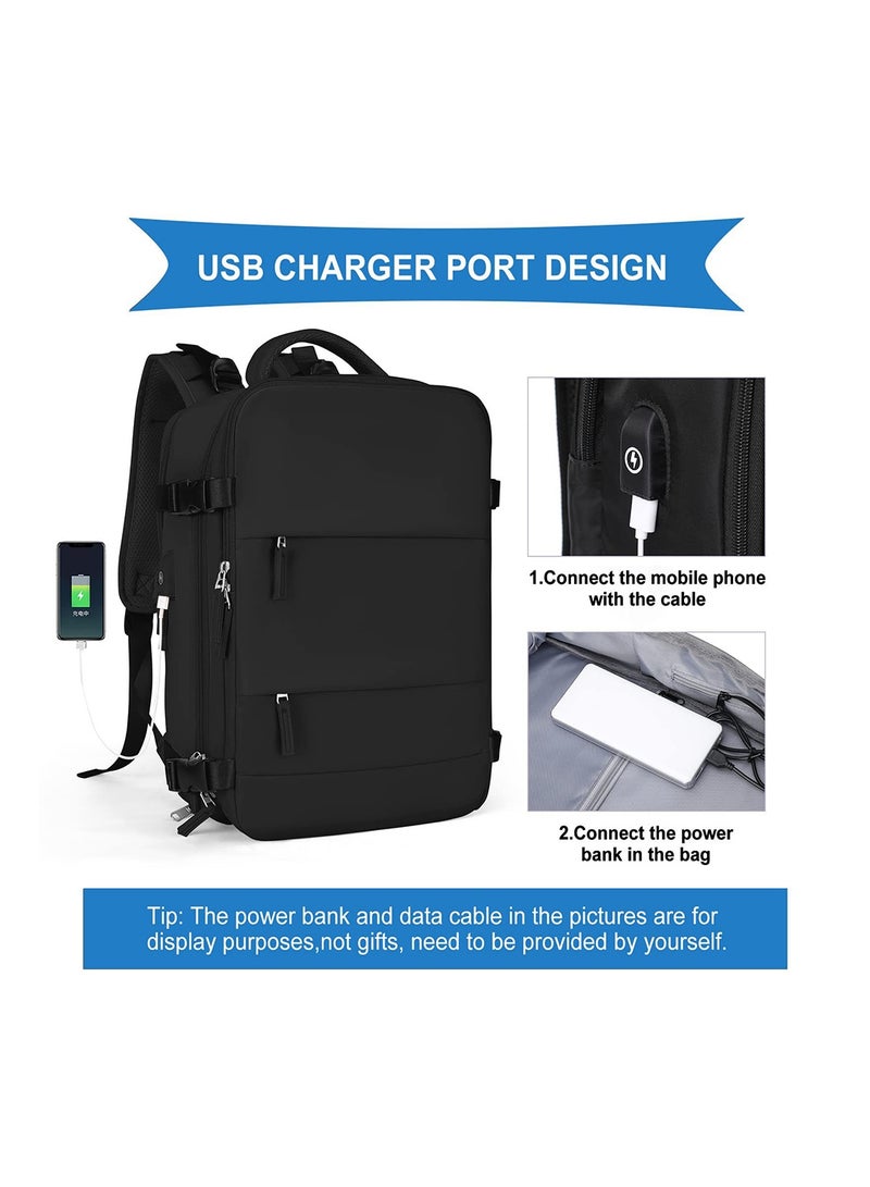 MVAQKLM حقيبة ظهر كبيرة للسفر، للجنسين، سوداء، مقاومة للماء، 25 لترًا، 16.5 بوصة × 12.2 بوصة × 6.69 بوصة، 2.2 رطل، متوافقة مع أجهزة الكمبيوتر المحمولة، منفذ شحن USB، حقيبة مبللة، حجرة منفصلة للأحذية - Image 4