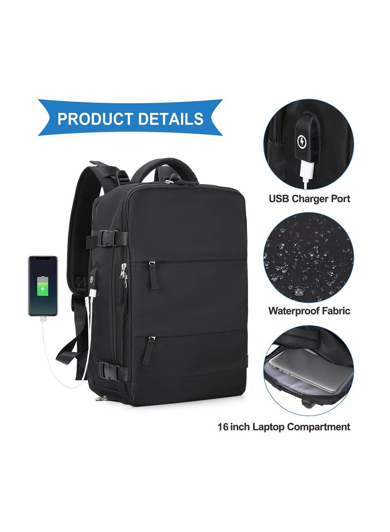 MVAQKLM حقيبة ظهر كبيرة للسفر، للجنسين، سوداء، مقاومة للماء، 25 لترًا، 16.5 بوصة × 12.2 بوصة × 6.69 بوصة، 2.2 رطل، متوافقة مع أجهزة الكمبيوتر المحمولة، منفذ شحن USB، حقيبة مبللة، حجرة منفصلة للأحذية - Image 5