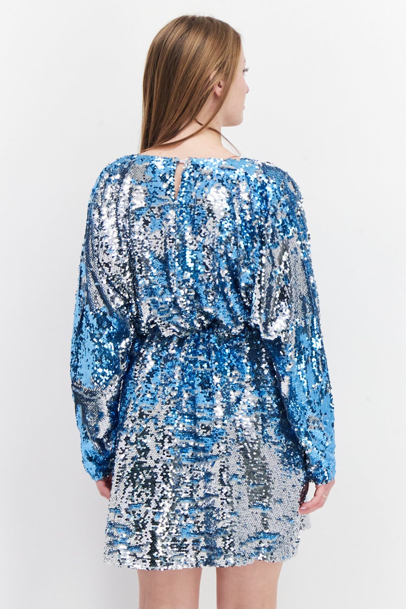 RIVER ISLAND فستان ميني مزين للنساء، أزرق - Image 3