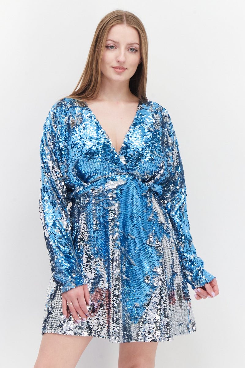 RIVER ISLAND فستان ميني مزين للنساء، أزرق - Image 1