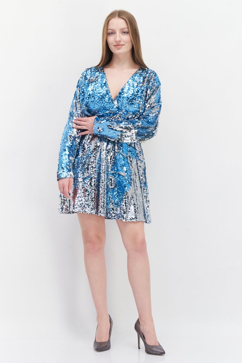 RIVER ISLAND فستان ميني مزين للنساء، أزرق - Image 2