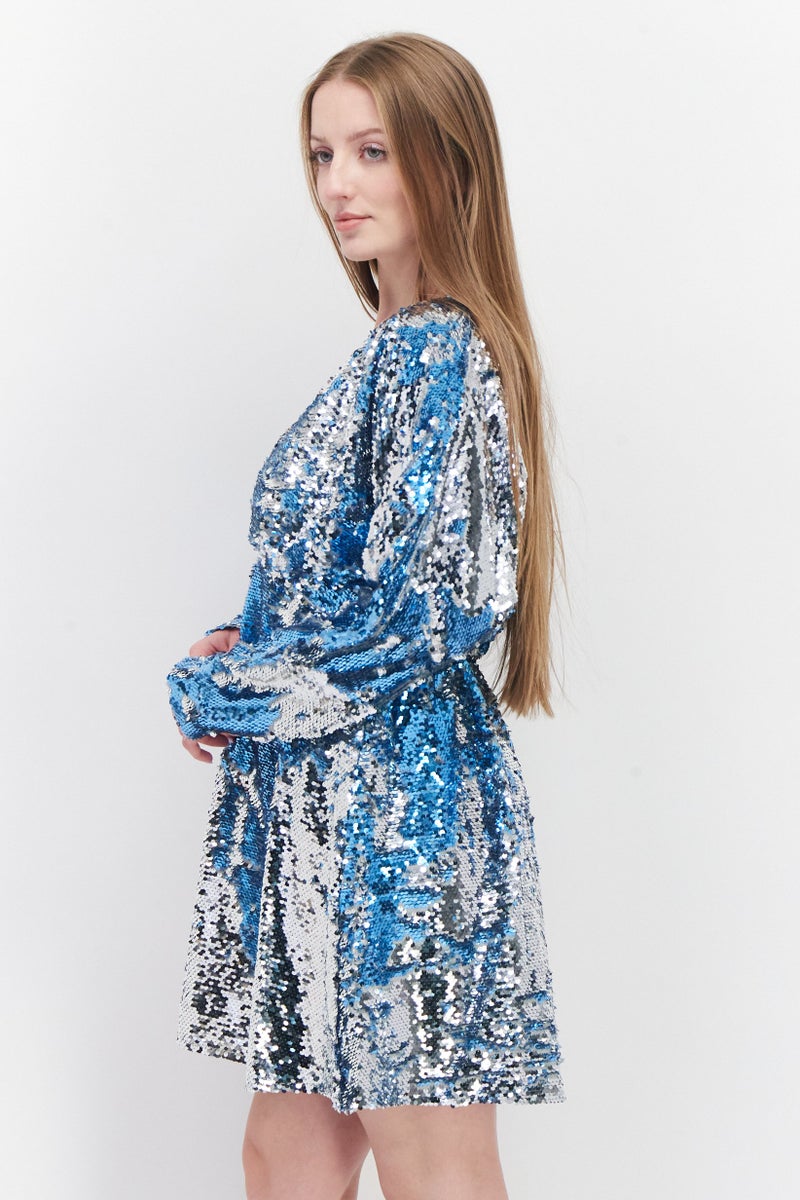 RIVER ISLAND فستان ميني مزين للنساء، أزرق - Image 4