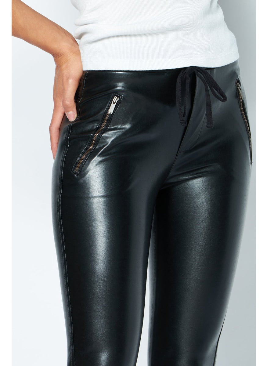 Women Regular Fit Drawstring Plain Leather Pants, Black - pzsku/Z3C5390F3365FF45719A3Z/45/_/1737641749/85dc2bd0-c75b-4be9-8527-9bf015a9e67f