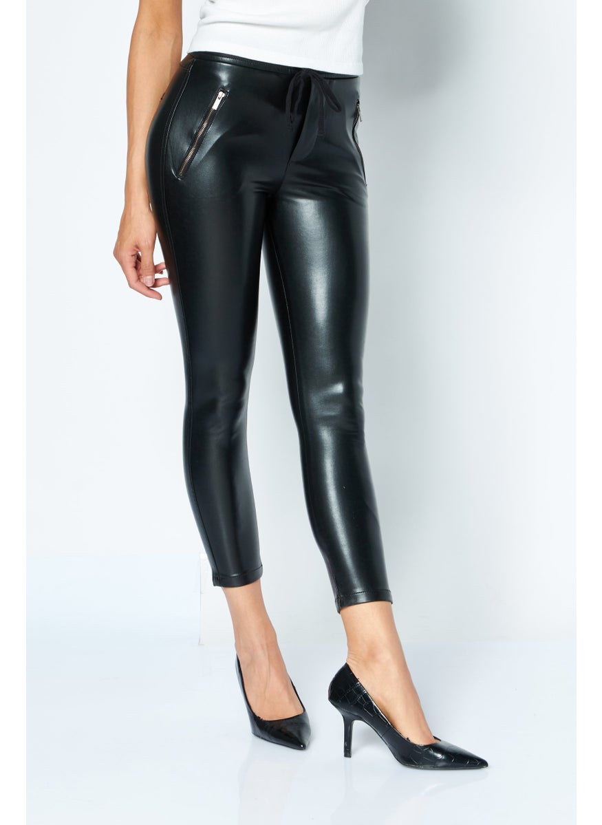 Women Regular Fit Drawstring Plain Leather Pants, Black - pzsku/Z3C5390F3365FF45719A3Z/45/_/1737641833/b293456a-9250-43c7-820b-e471fe71da13