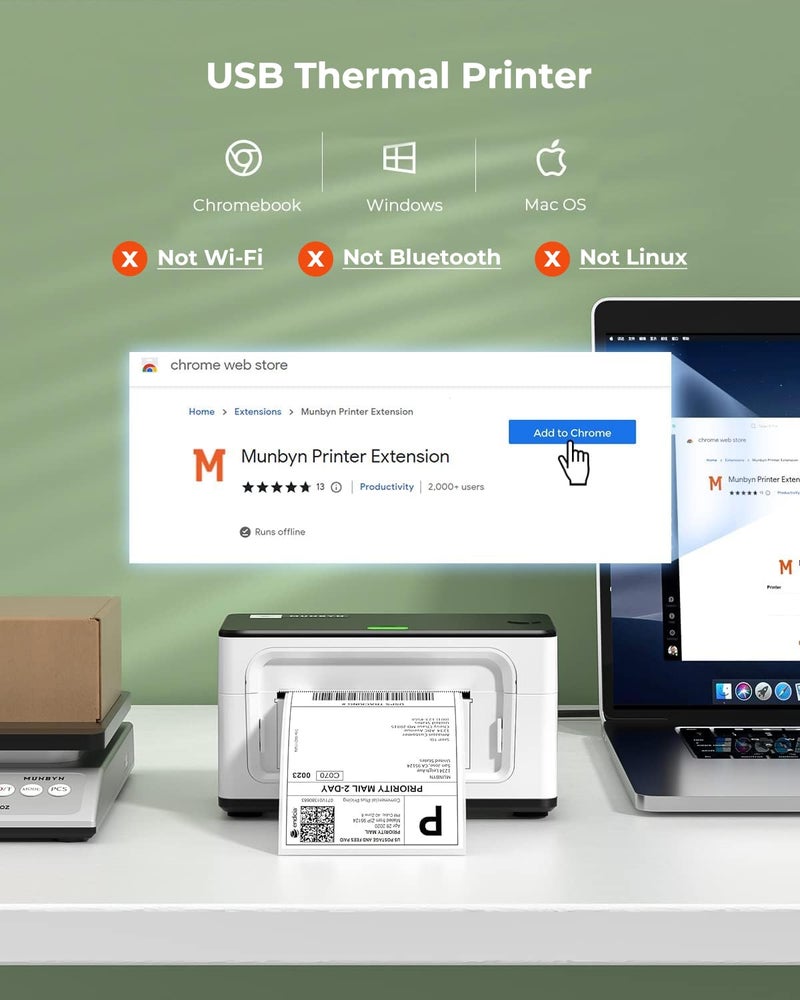 MUNBYN Shipping Label Printer RealWriter 941, 4x6 Thermal Label Printer for Shipment of Packages, Home Shipping Small Business, Compatible with macOS, Windows (USB/USB+Bluetooth) - Image 2