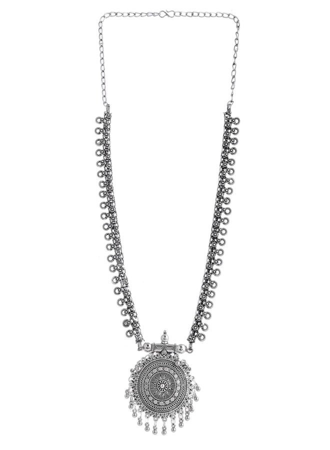 Naman Arts Oxidised Long Chain Pendant Necklace for Women | Antique Large Charm | Pure Brass Lightweight Ethnic Boho Necklace (Moon Chakra Pendant) - Image 2
