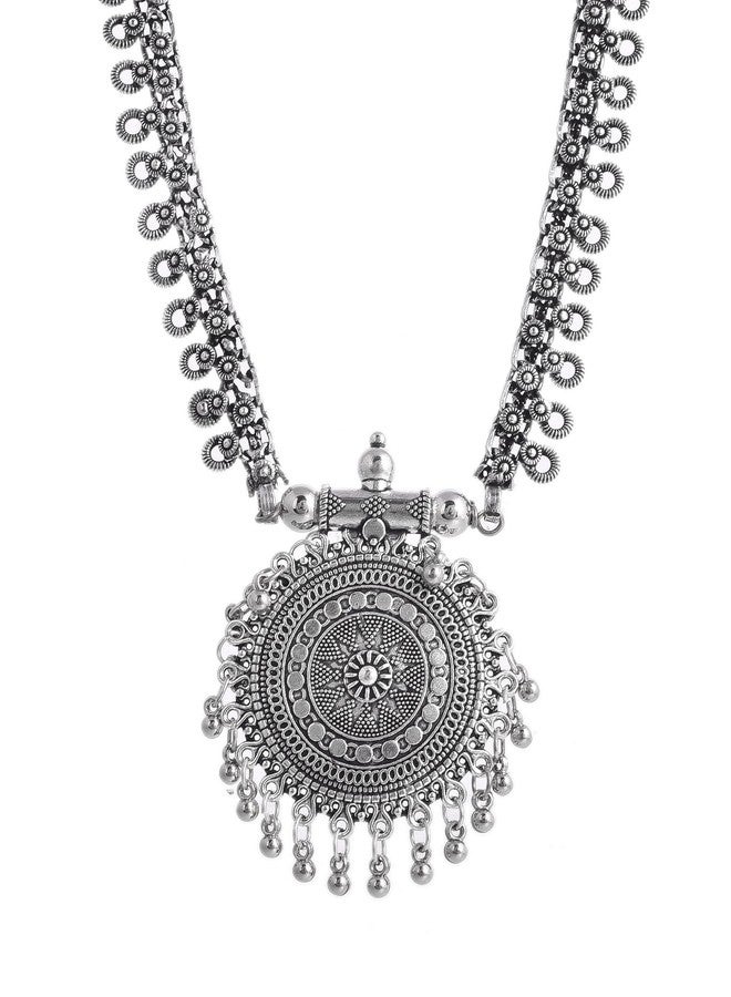 Naman Arts Oxidised Long Chain Pendant Necklace for Women | Antique Large Charm | Pure Brass Lightweight Ethnic Boho Necklace (Moon Chakra Pendant) - Image 1