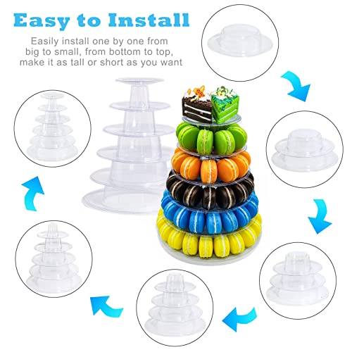Ufurty 6 Tiers Round Macaron Tower Stand Plastic Transparent Cake Stand Macaron Display Rack Desserts Cupcake Holder Platter for Baby Shower, Birthday Party, Wedding, Party Decor - Image 4