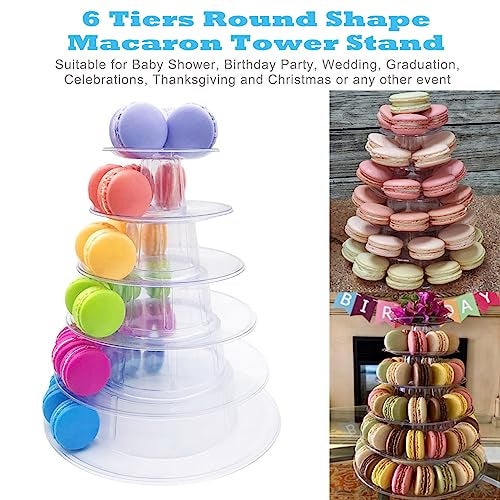Ufurty 6 Tiers Round Macaron Tower Stand Plastic Transparent Cake Stand Macaron Display Rack Desserts Cupcake Holder Platter for Baby Shower, Birthday Party, Wedding, Party Decor - Image 2