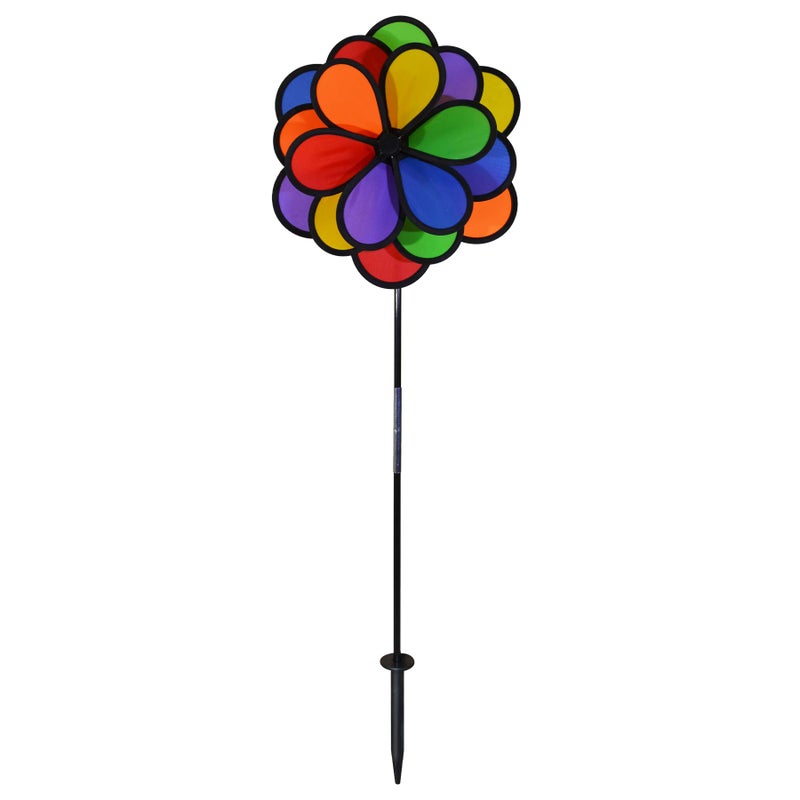 In the Breeze 2685 135 Inch Wind Colorful Spinner for Your Yard and Garden 135 Rainbow Triple Flower