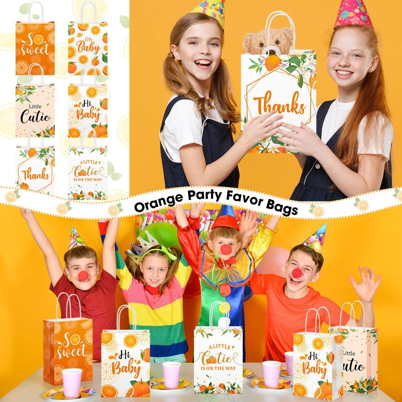 Pajean 18 Pieces Little Cutie Baby Shower Decorations Hey Cutie Party Treat Bags Goody Gift Bags with Handles Orange Theme Party Favor Tangerine Birthday Decoration Summer Supplies - Image 5