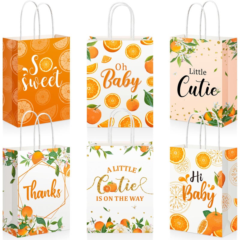 Pajean 18 Pieces Little Cutie Baby Shower Decorations Hey Cutie Party Treat Bags Goody Gift Bags with Handles Orange Theme Party Favor Tangerine Birthday Decoration Summer Supplies - Image 1