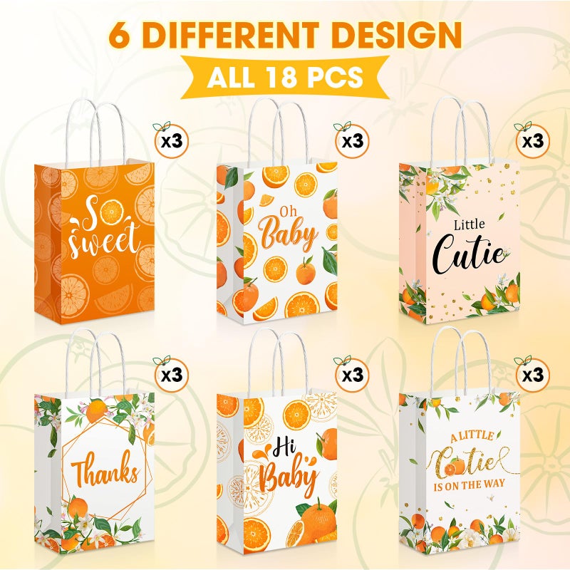 Pajean 18 Pieces Little Cutie Baby Shower Decorations Hey Cutie Party Treat Bags Goody Gift Bags with Handles Orange Theme Party Favor Tangerine Birthday Decoration Summer Supplies - Image 3