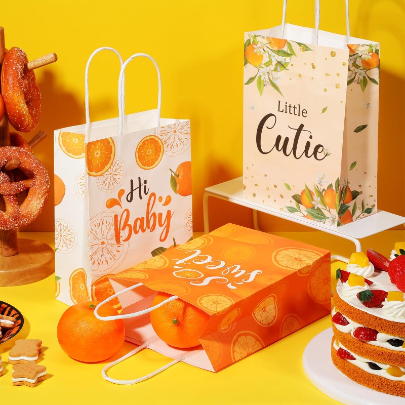 Pajean 18 Pieces Little Cutie Baby Shower Decorations Hey Cutie Party Treat Bags Goody Gift Bags with Handles Orange Theme Party Favor Tangerine Birthday Decoration Summer Supplies - Image 4