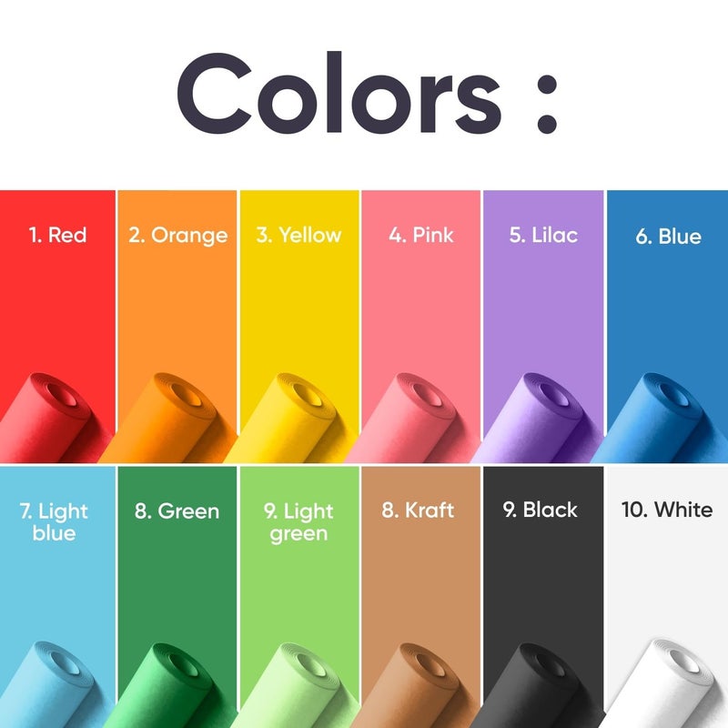 Paclord 12" x 1200" (100 ft) USA-Made Multi-Color Construction Paper Rolls, 45 lbs/66 GSM, 12 Rolls â€“ Deluxe Colored Kraft Paper for School and Art Projects, DIY, Crafts â€“ Non-Toxic, Safe for Kids - Image 2