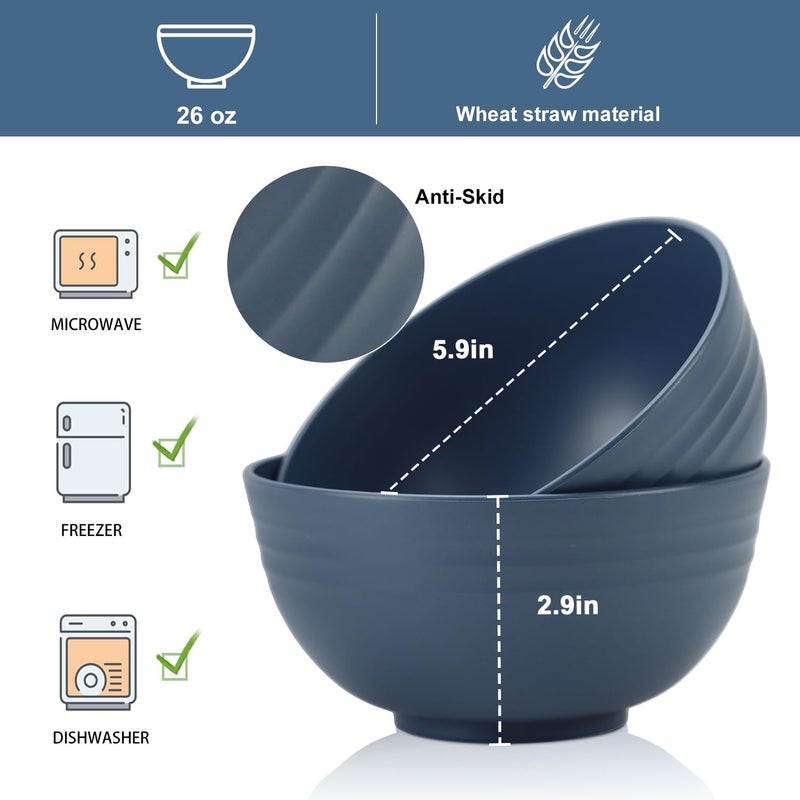 Wrova Wheat Straw Bowl Sets,8 PCS Unbreakable Cereal Bowls 26 OZ,Microwave and Dishwasher Safe Bowls,Kitchen Bowl suitable for cereal,salad,snack and soup (Navy Blue) - Image 2
