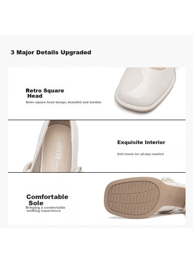 Dusto French Mary Jane Shoes For Women, New Spring Style Square-toe Flats, Chunky Heel High Heels, Comfortable Evening Shoes