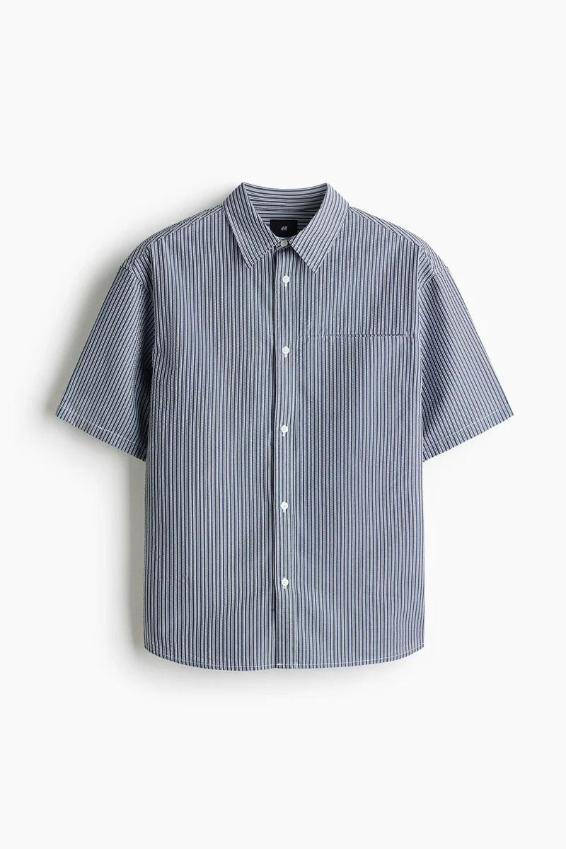 H&M  Loose Fit Short-sleeved seersucker shirt for Men | Best Price UAE