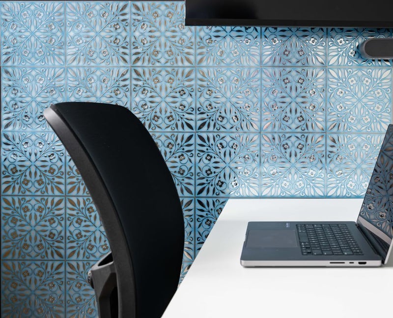Main Street 24-Pack of 8 x 8" Wallpaper Tiles Peel and Sitck in Blue and Silver Leaves Design for Kitchen Backsplash, Renter Friendly, Paper Wall Tiles for Your Home and DIY Projects - Image 2