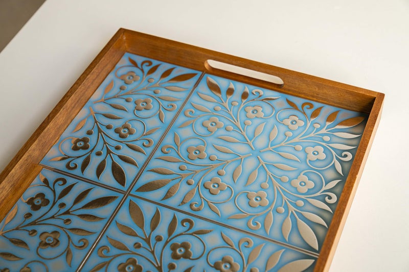 Main Street 24-Pack of 8 x 8" Wallpaper Tiles Peel and Sitck in Blue and Silver Leaves Design for Kitchen Backsplash, Renter Friendly, Paper Wall Tiles for Your Home and DIY Projects - Image 4