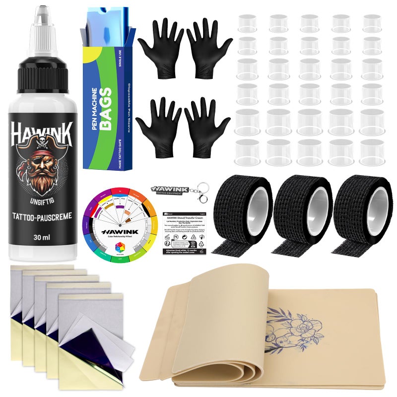HAWINK Tattoo Practice Skins 3MM with Transfer Paper Thick Fake Skin 5Pcs Tattoo Papers and 5Pcs Double Sided Blank,Tattoo Pen Covers*100,color wheel card Other accessories TC637KIT - Image 1