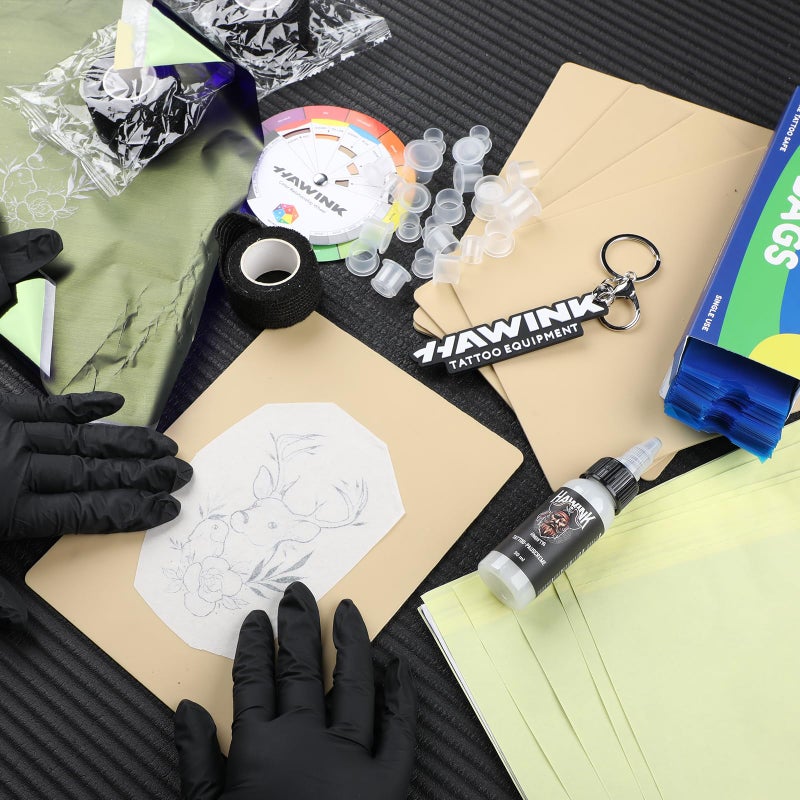 HAWINK Tattoo Practice Skins 3MM with Transfer Paper Thick Fake Skin 5Pcs Tattoo Papers and 5Pcs Double Sided Blank,Tattoo Pen Covers*100,color wheel card Other accessories TC637KIT - Image 5