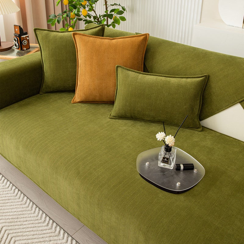 Four Seasons Universal Snow Fabric Solid Color Herringbone Striped Sofa Cushion Modern Simple Non-Slip Sofa Cushion Towel - Image 4